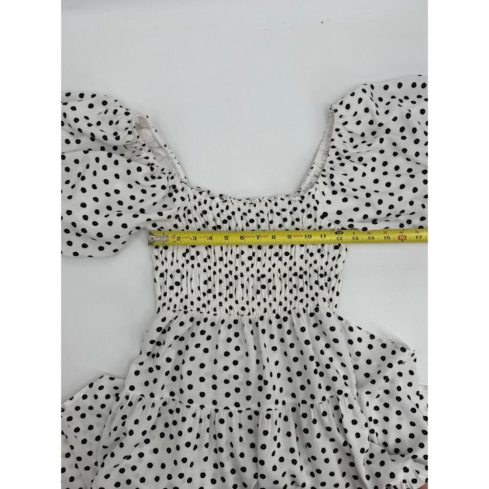 MINKPINK Tidal White Black Polka Dot Smocked Puff Sleeve Mini Dress Size Small - Picture 7 of 7